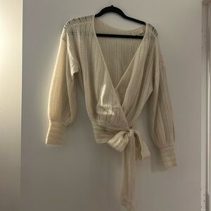 Sezane wrap-tie cream sweater with v neck in size XS